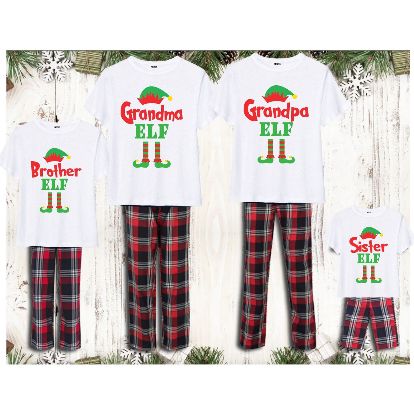 White Personalised Family Matching Christmas Elf Pyjamas