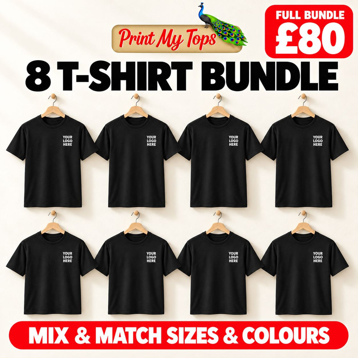 8 Personalised Work T-Shirts Bundle with Your Logo Workwear Print My Tops 