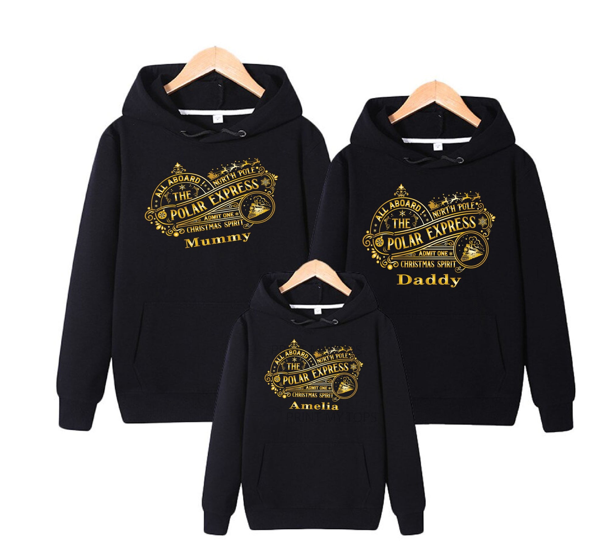 All aboard Polar Express Personalised Black Hoodies Hoodie Print My Tops 