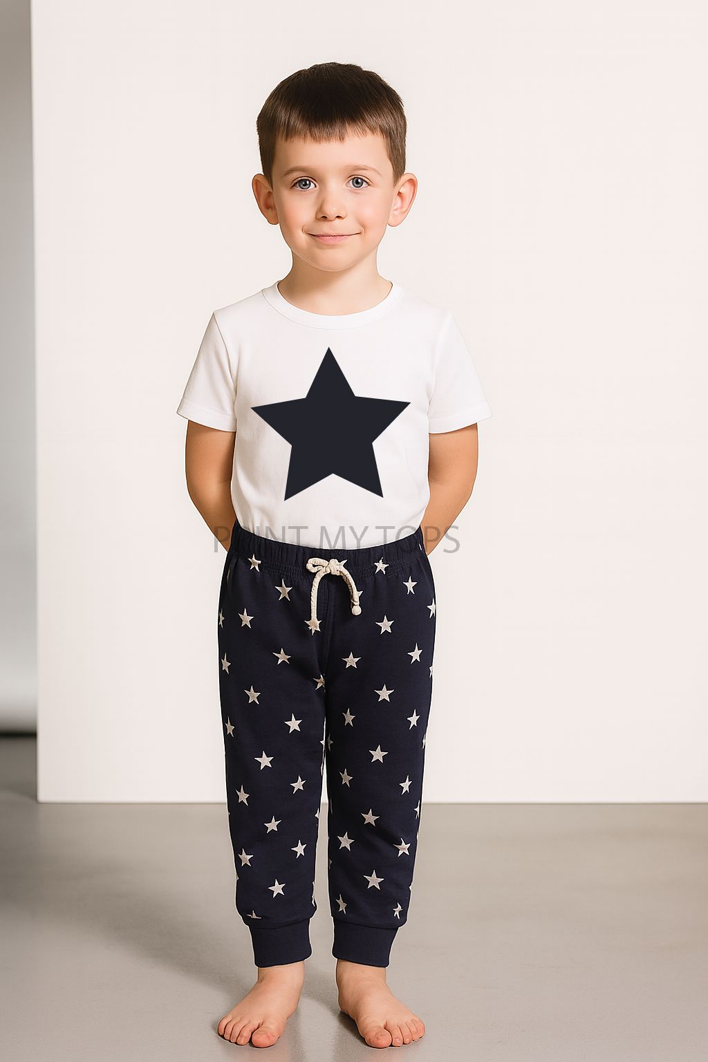 Boys Navy Star Personalised Pyjamas – Your Name Kids Nightwear Pyjamas Print My Tops 