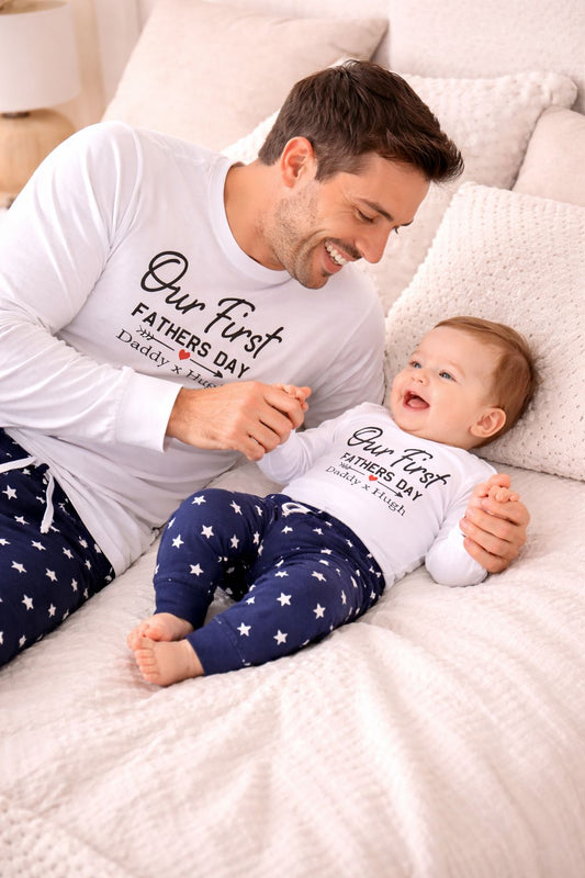 Dad and Baby First Father's Day Personalised Matching Pyjamas T-shirt Print My Tops 