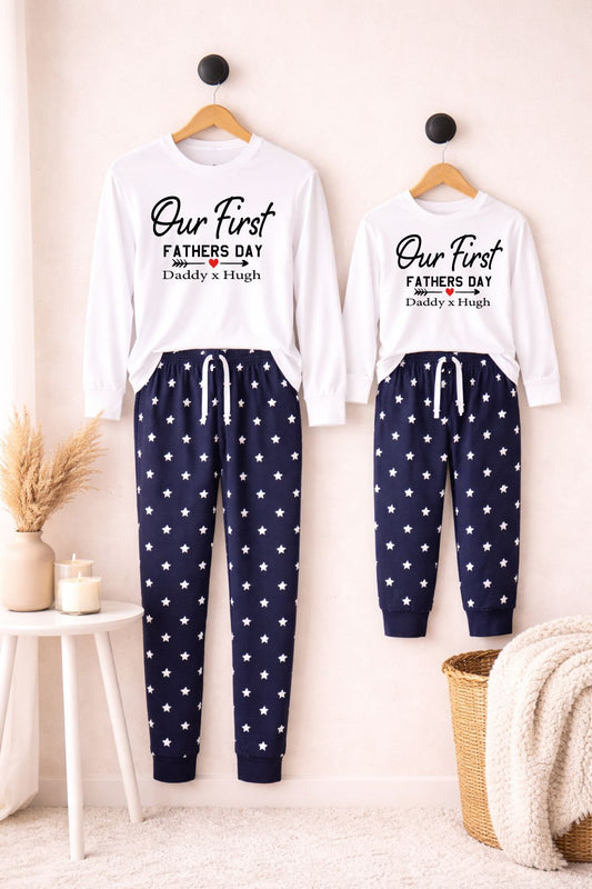 Dad and Baby First Father's Day Personalised Matching Pyjamas T-shirt Print My Tops 