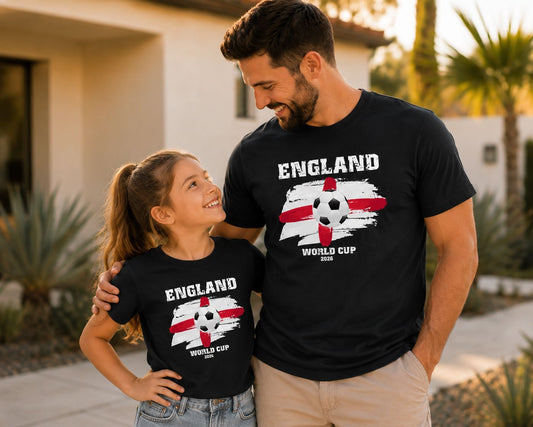 England World Cup 2026 Supporters T-Shirts | Matching Family Football Black Tops T-shirt Print My Tops 