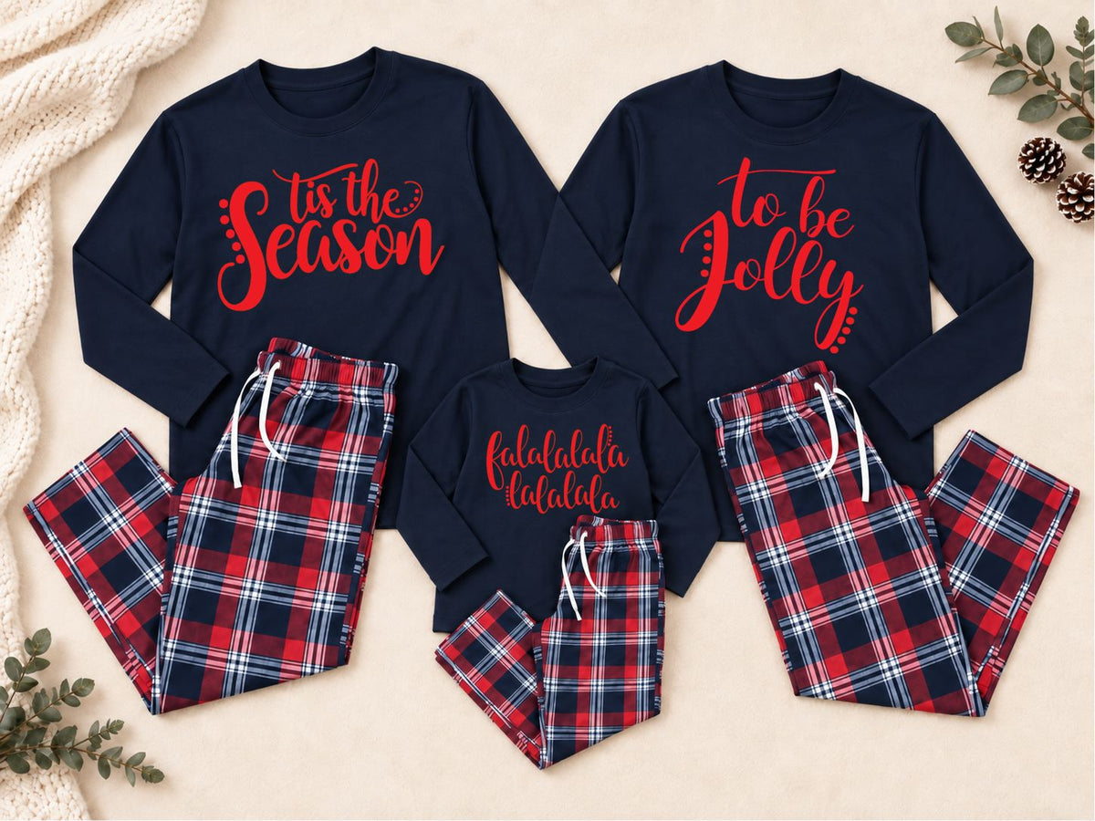 Family Matching Christmas Long Sleeve Pyjamas Pyjamas Print My Tops Mens Small (32 inch waist) 'Tis The Season 