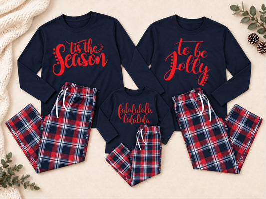 Family Matching Christmas Long Sleeve Pyjamas Pyjamas Print My Tops Mens Small (32 inch waist) 'Tis The Season 