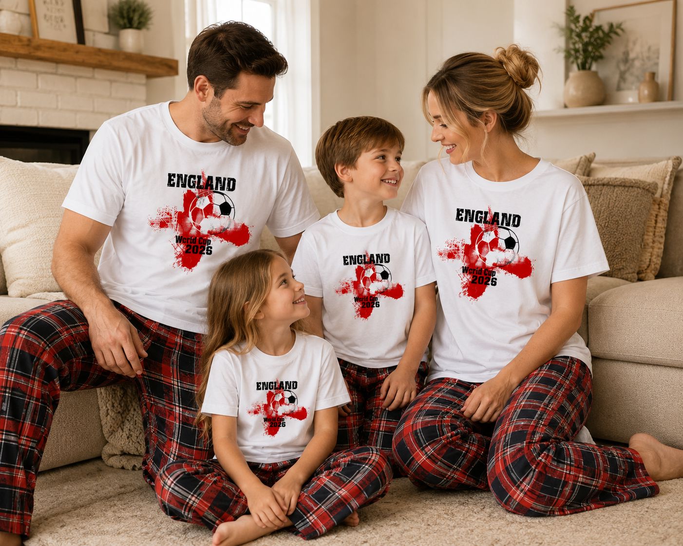 Family Matching England World Cup 2026 Tartan Pyjamas | Personalised Supporter PJs Pyjamas Print My Tops 