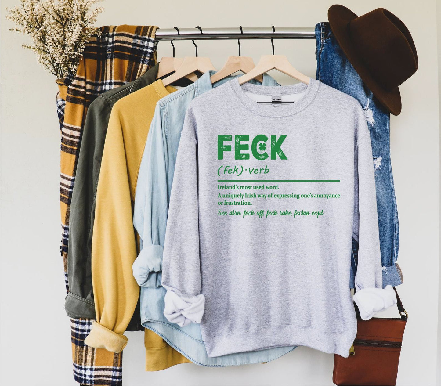 Feck Irish Description St Patricks Day Sweatshirt Sweatshirt Print My Tops Grey Mens Small 