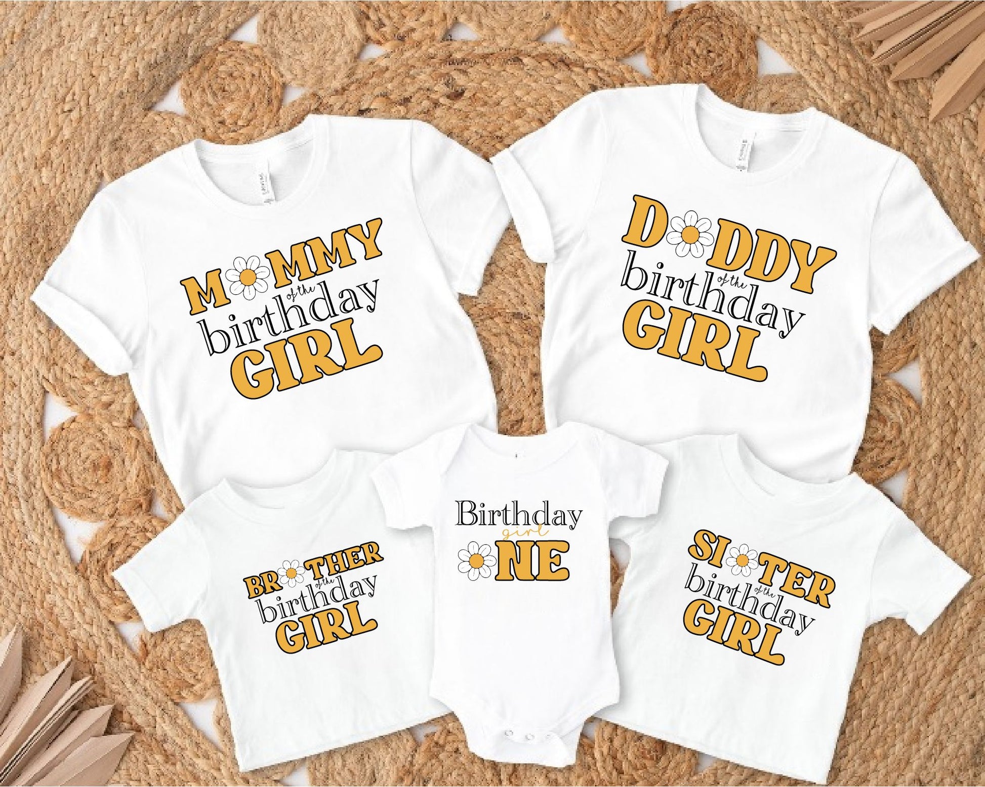 First Birthday Girl Matching Family T-Shirts | Retro Daisy Design T-shirt Print My Tops 