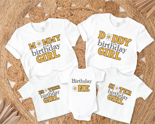 First Birthday Girl Matching Family T-Shirts | Retro Daisy Design T-shirt Print My Tops 
