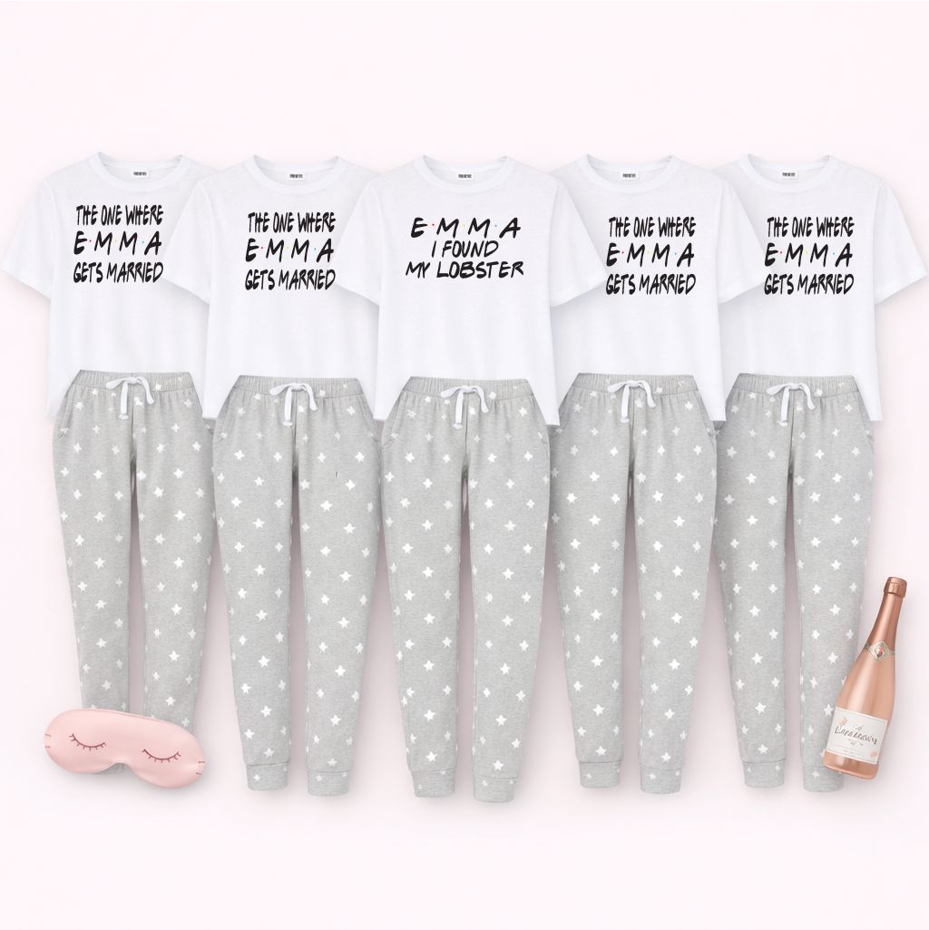 Friends Style Hen Party Pyjamas Pyjamas Print My Tops One Where Womens XS (Size 6-8) Grey Stars