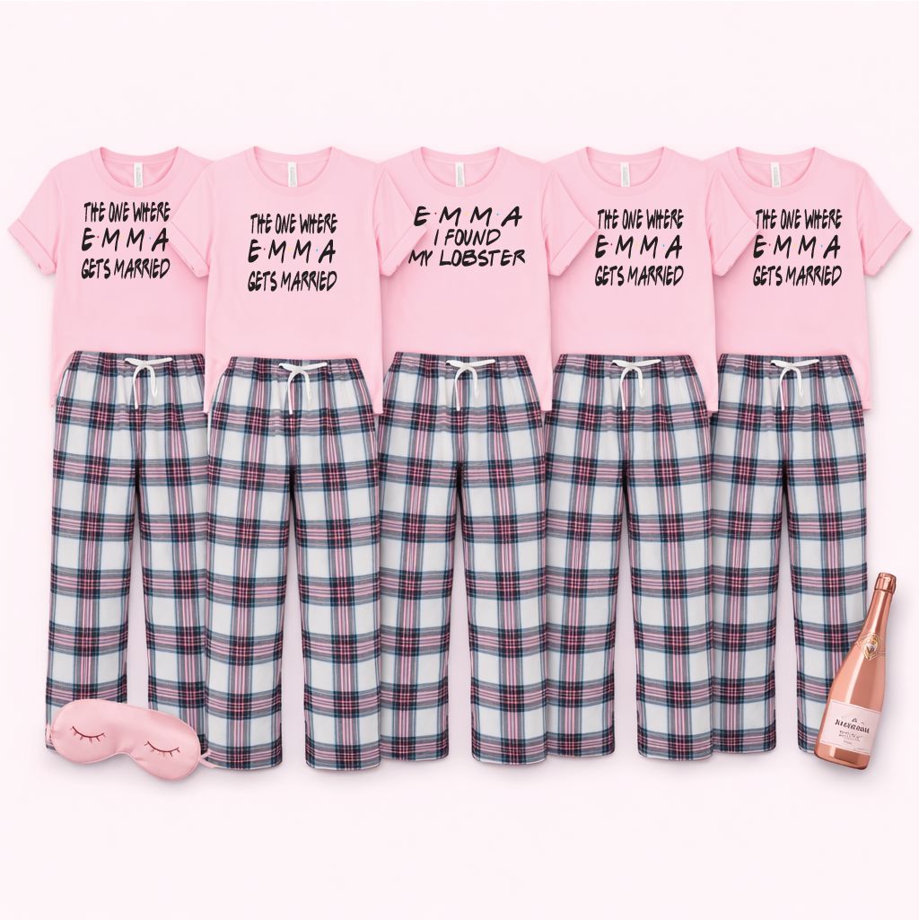 Friends Style Hen Party Pyjamas Pyjamas Print My Tops One Where Womens XS (Size 6-8) Pink Tartan