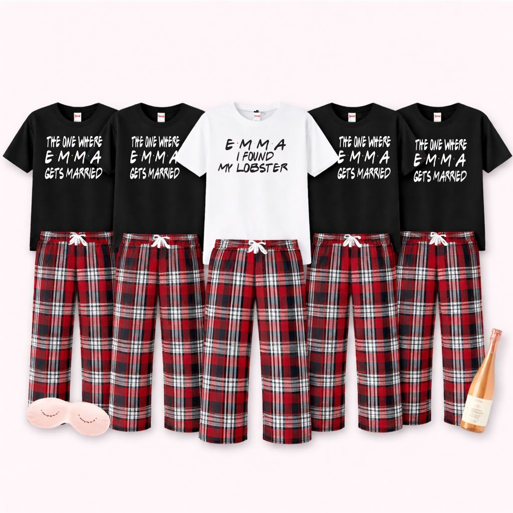 Friends Style Hen Party Pyjamas Pyjamas Print My Tops One Where Womens XS (Size 6-8) Red Tartan