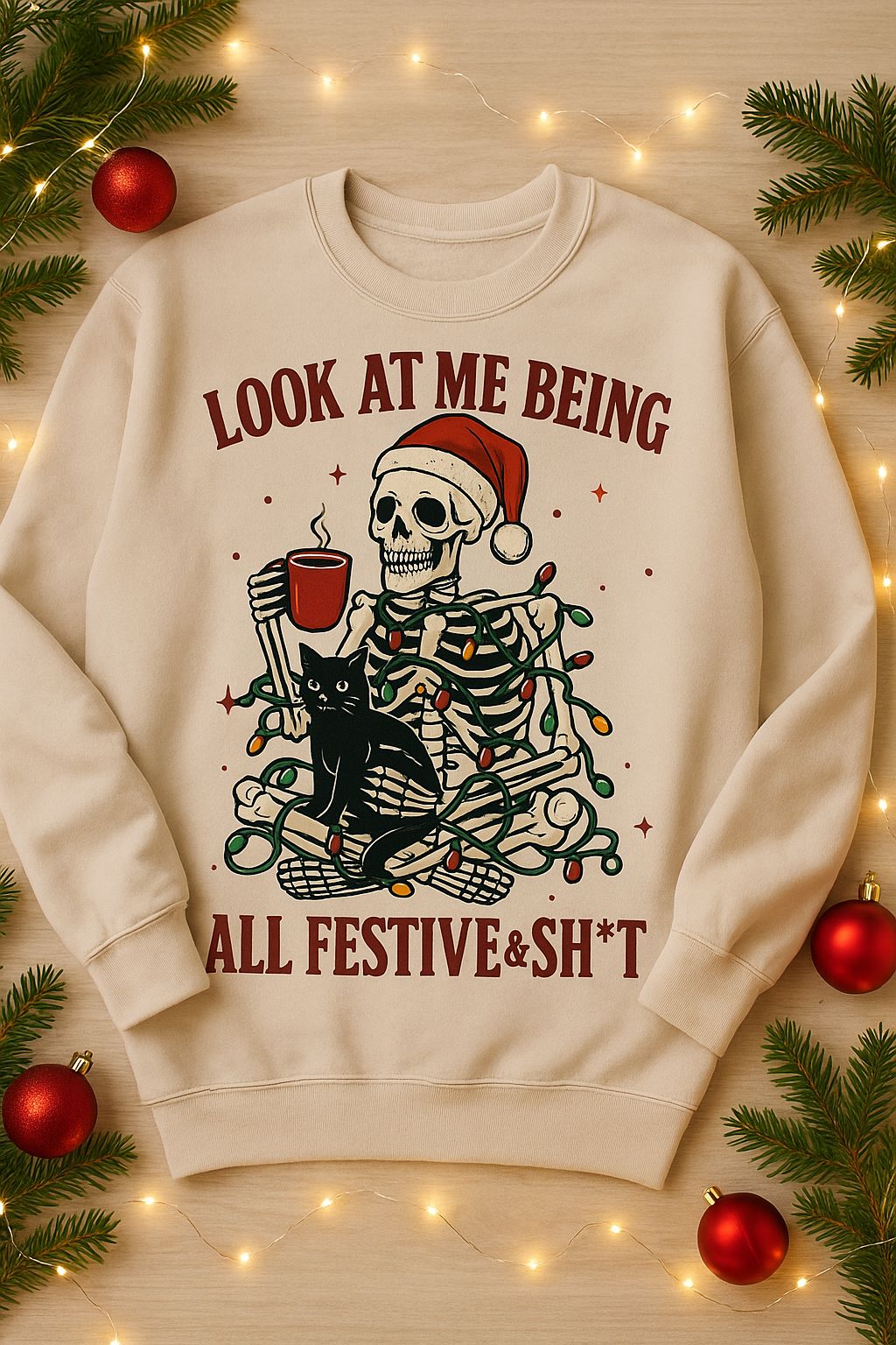 Funny Christmas Skeleton Sweatshirt – “Look at Me Being All Festive & Sh*t” Jumper Sweatshirt Print My Tops 