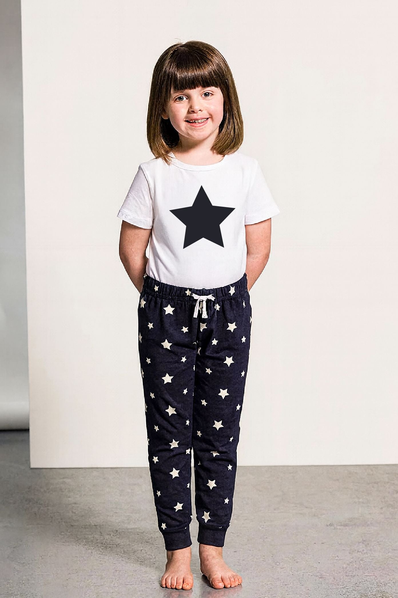 Girls Navy Star Personalised Pyjamas – Your Name Kids Nightwear Pyjamas Print My Tops 