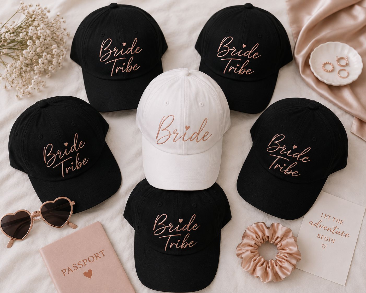 Hen Party Caps Cap Print My Tops Black Rose Gold Bride Tribe