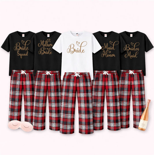 Hen Party Pyjamas with Wedding Roles Pyjamas Print My Tops Womens XS (Size 6-8) Gold 