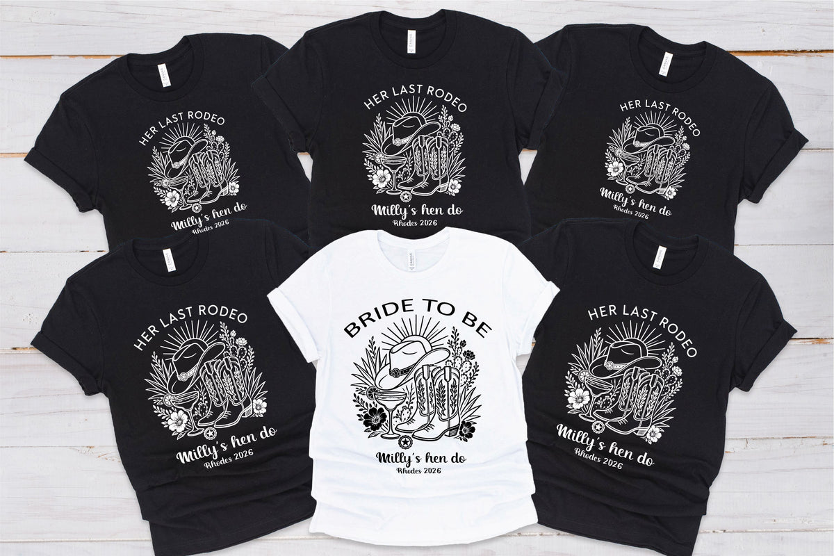 Her Last Rodeo Hen Party T-Shirts T-shirt Print My Tops Extra Small (Size 6-8) Black TEAM BRIDE
