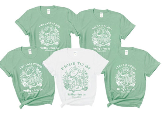 Her Last Rodeo Hen Party T-Shirts T-shirt Print My Tops Extra Small (Size 6-8) Sage Green TEAM BRIDE