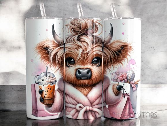 Highland Cow Pink Dressing Gown Tumbler