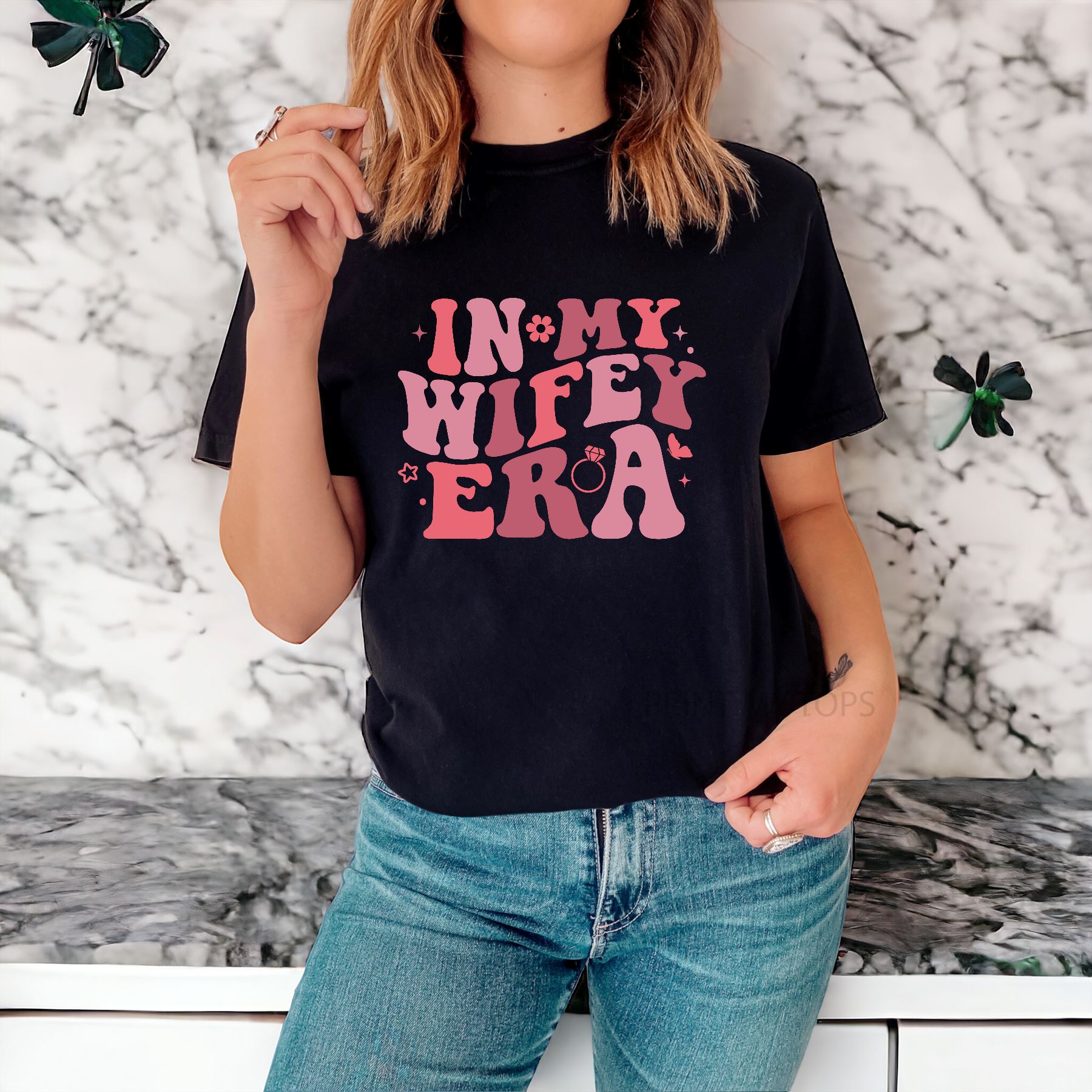 In My Wifey Era Hen Party Honeymoon Wife Slogan Tshirt Top – Print My Tops