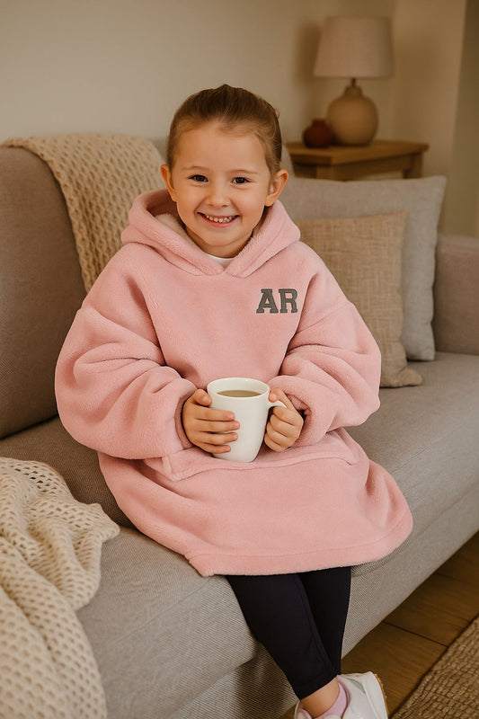 Kids Personalised Hooded Fleece Blanket - Flankie Pyjamas Print My Tops 3- 7 Years Pink 