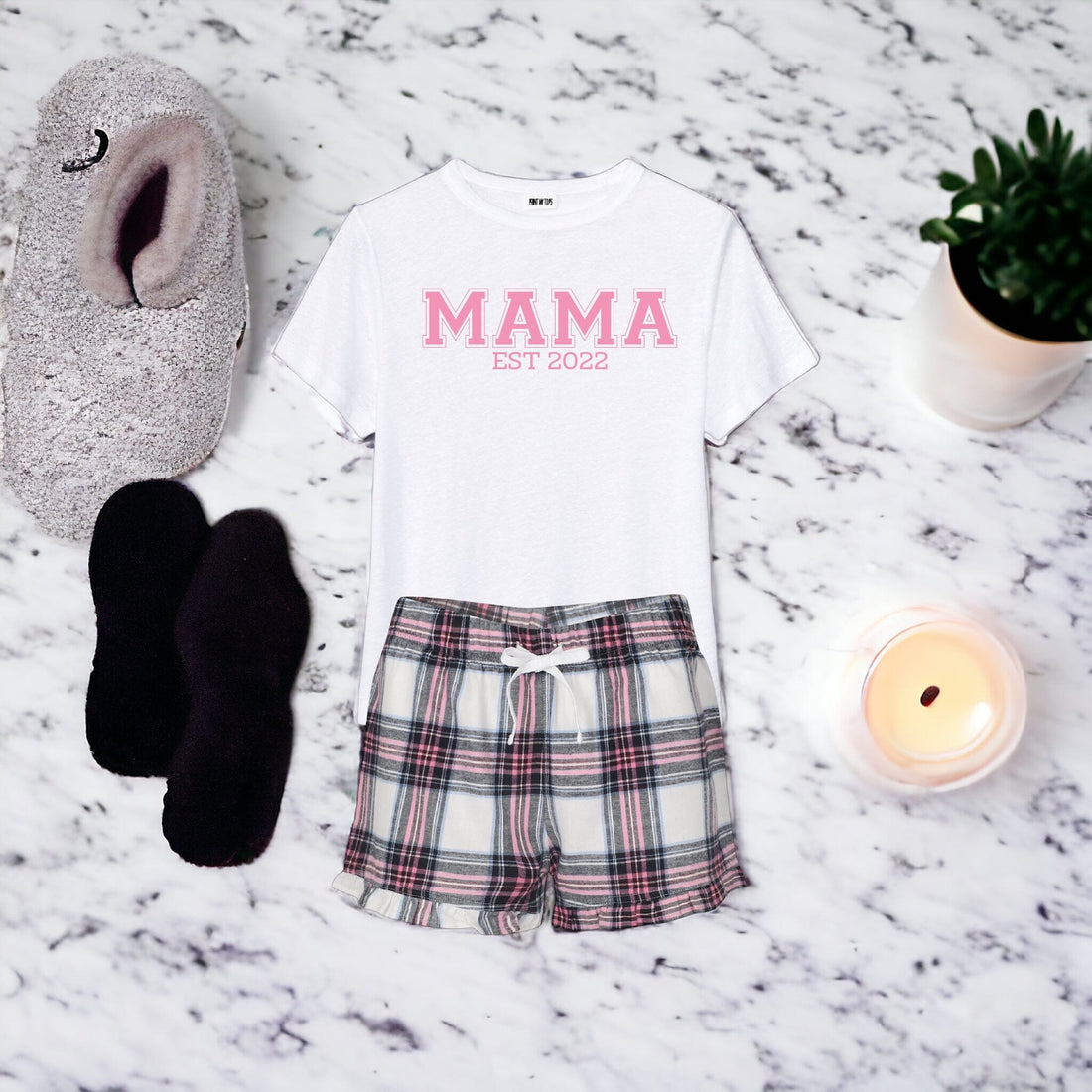 Mama Est Personalised Pink White Short Pyjamas Set Gift Mum Mothers Day ...