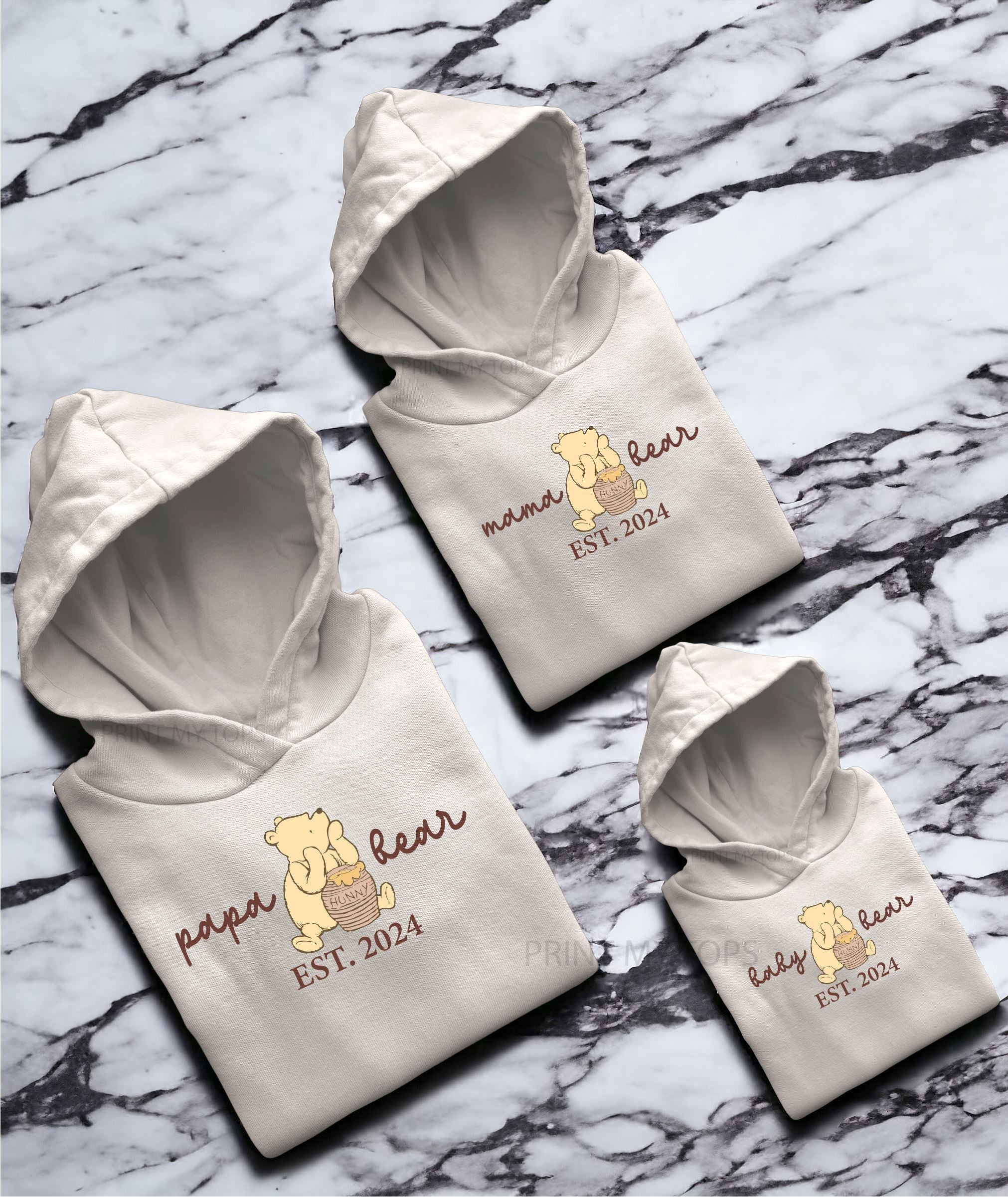 Matching Mama Papa Baby Bear Hoodies Black and Beige twinning set Print My Tops