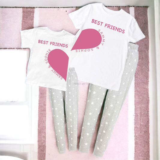 Matching Best Friends Heart Personalised Pyjamas – Set of 2 T-shirt Print My Tops 
