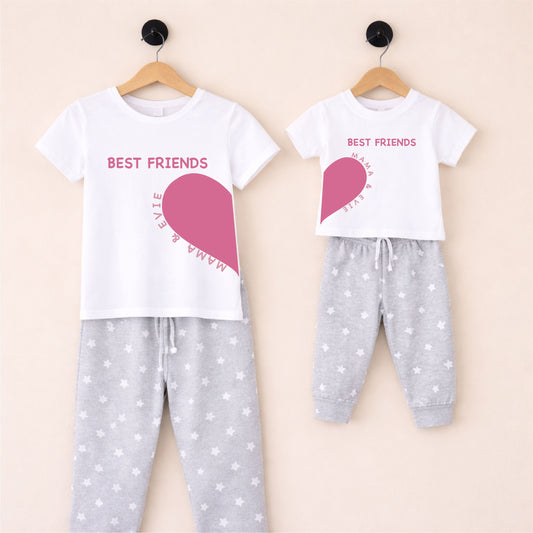 Matching Best Friends Heart Personalised Pyjamas – Set of 2 T-shirt Print My Tops 