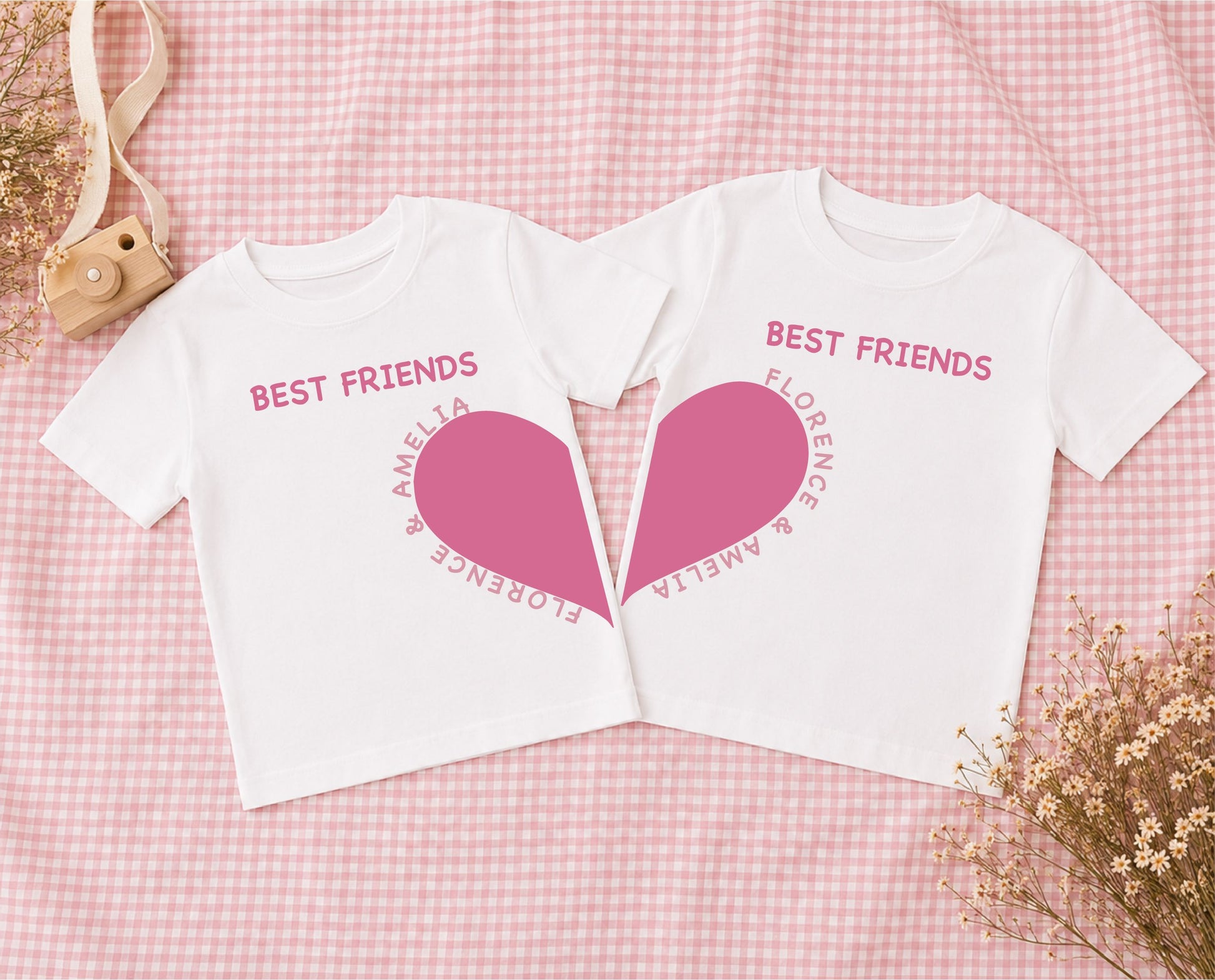 Matching Best Friends Heart Personalised Tops – Set of 2 T-shirt Print My Tops 