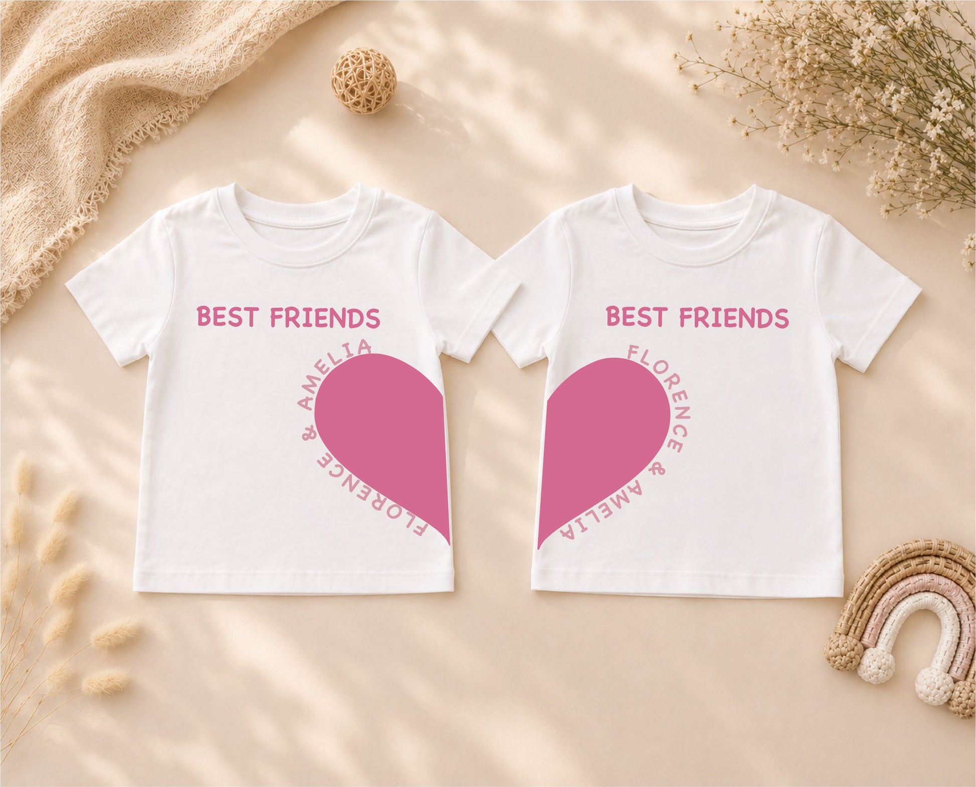 Matching Best Friends Heart Personalised Tops – Set of 2 T-shirt Print My Tops 