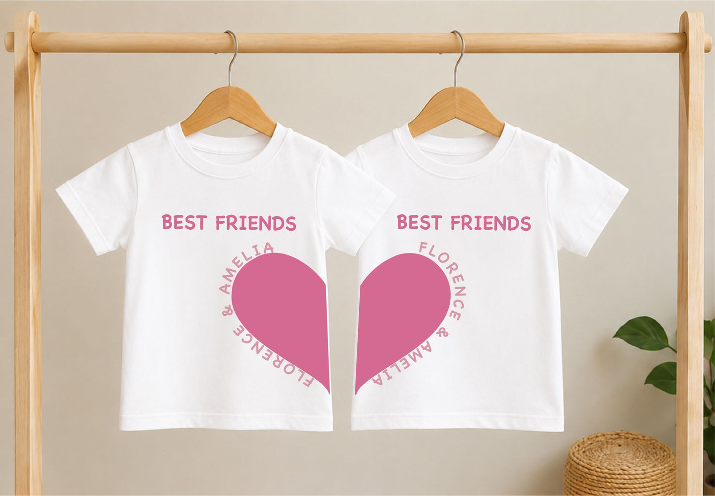 Matching Best Friends Heart Personalised Tops – Set of 2 T-shirt Print My Tops 