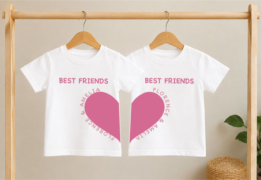 Matching Best Friends Heart Personalised Tops – Set of 2 T-shirt Print My Tops 