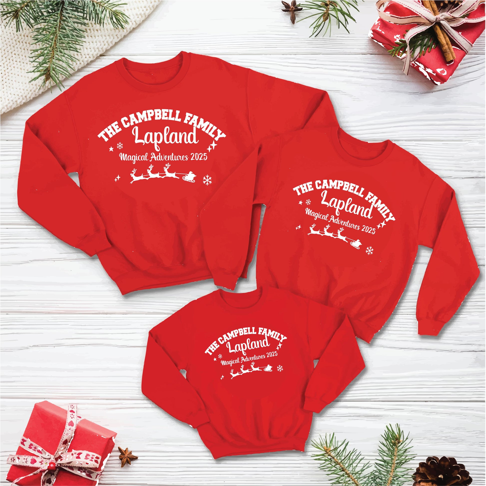 Matching Personalised Lapland Sweatshirts – Red & Navy Sweatshirt Print My Tops 