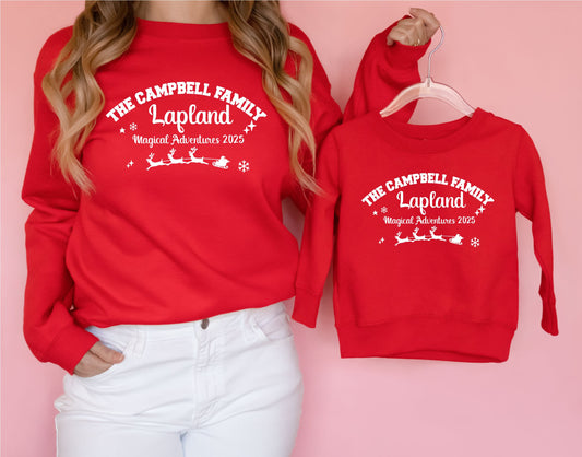 Matching Personalised Lapland Sweatshirts – Red & Navy Sweatshirt Print My Tops Unisex Small Red 