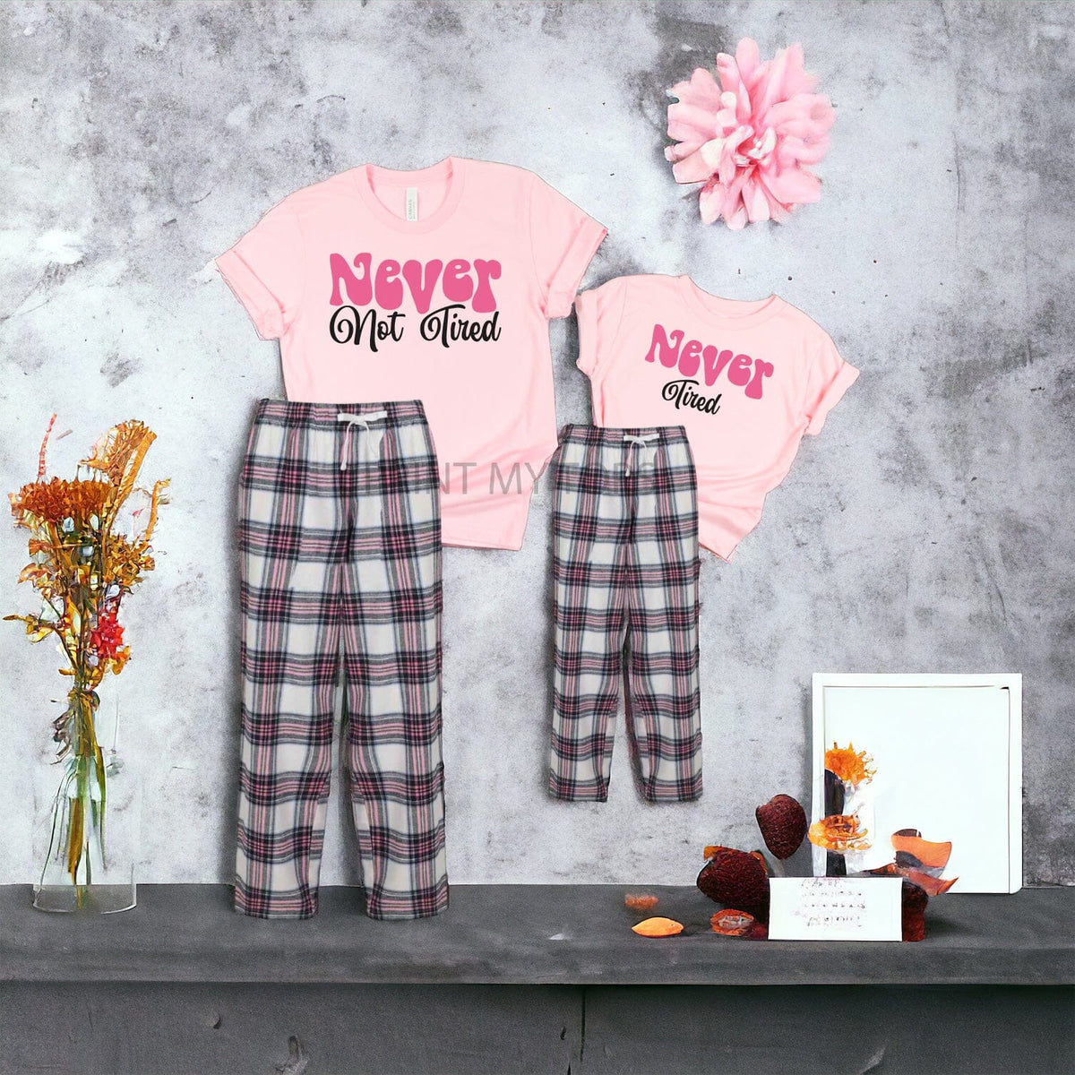 Tired Pyjamas mini me mothers day bestie slogan pyjamas pink matching pyjamas – Print ...