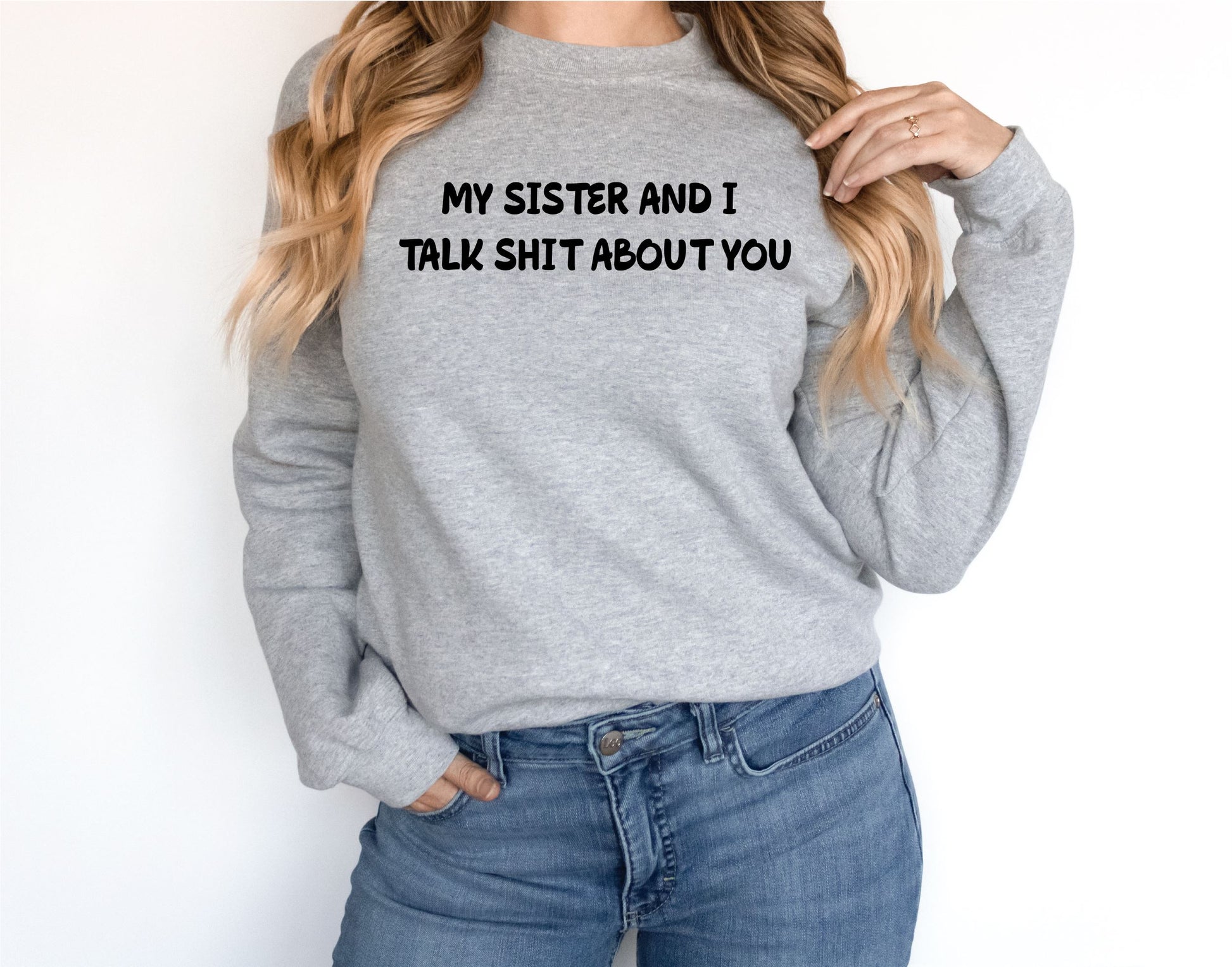 My Sister and I Sweatshirt Sweatshirt Print My Tops Womens Small (Size 10-12) Grey 