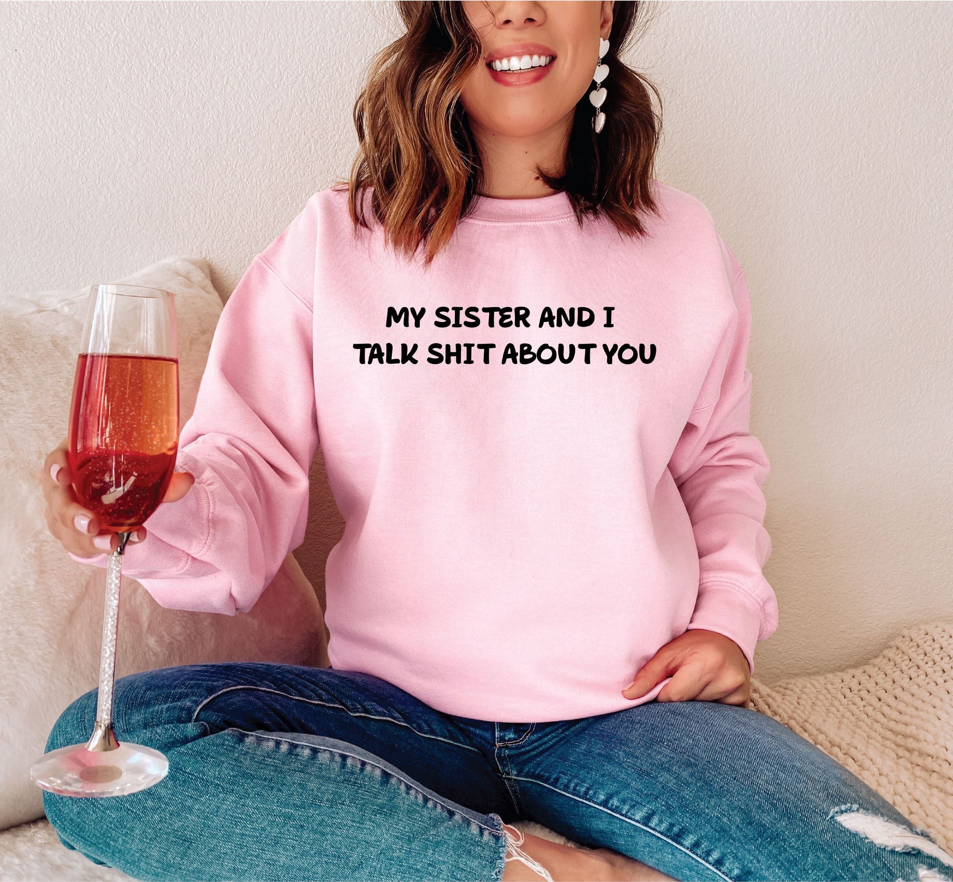 My Sister and I Sweatshirt Sweatshirt Print My Tops Womens Small (Size 10-12) Pink 