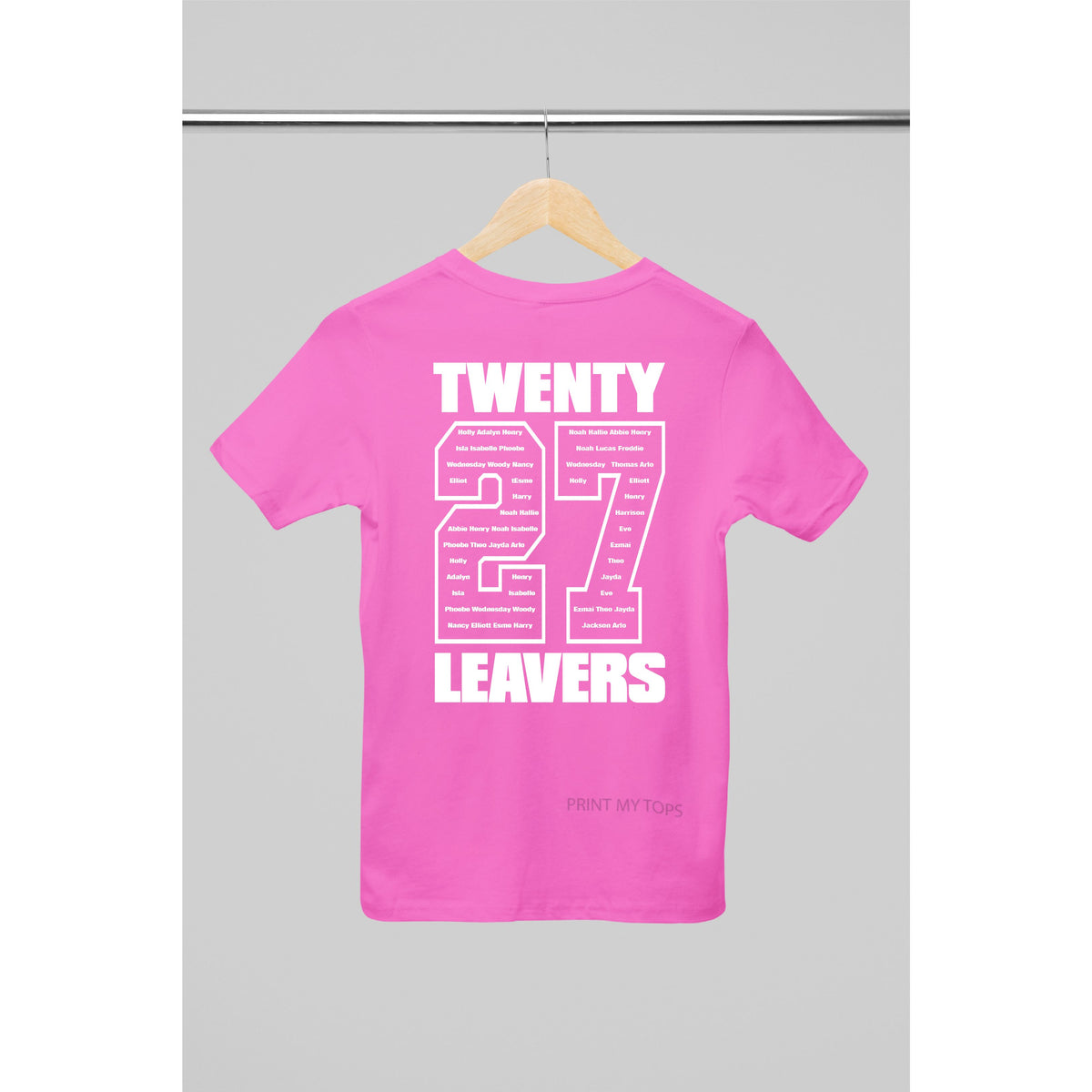 Personalised 2027 School College Leavers T-shirt Top Hoodies Print My Tops 3-4 Hot Pink 