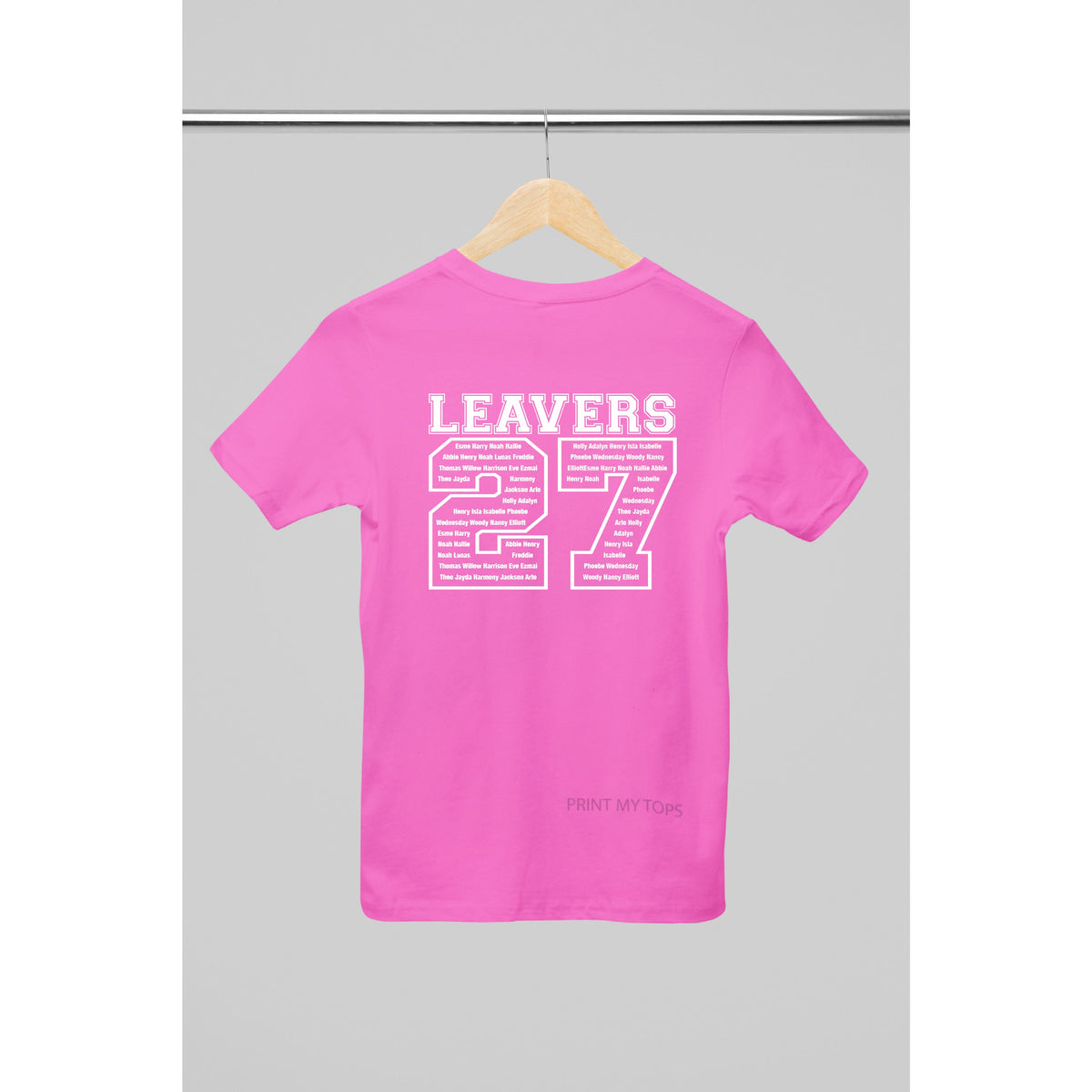 Personalised 2027 School College Leavers T-shirt Top Hoodies Print My Tops 3-4 Hot Pink 