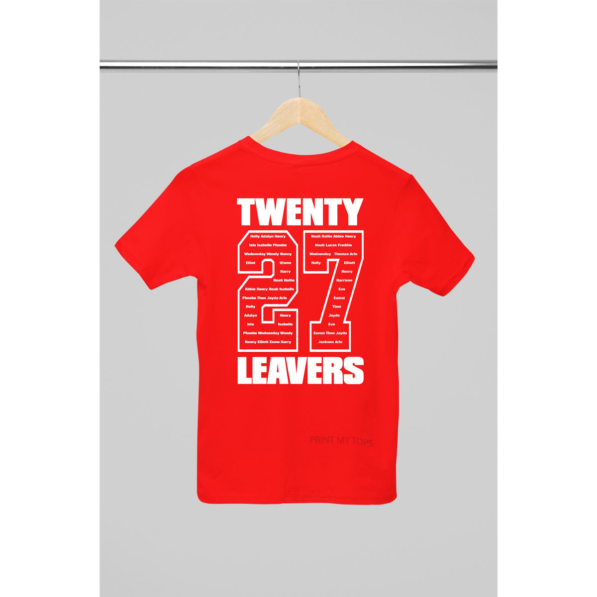 Personalised 2027 School College Leavers T-shirt Top Hoodies Print My Tops 3-4 Red 