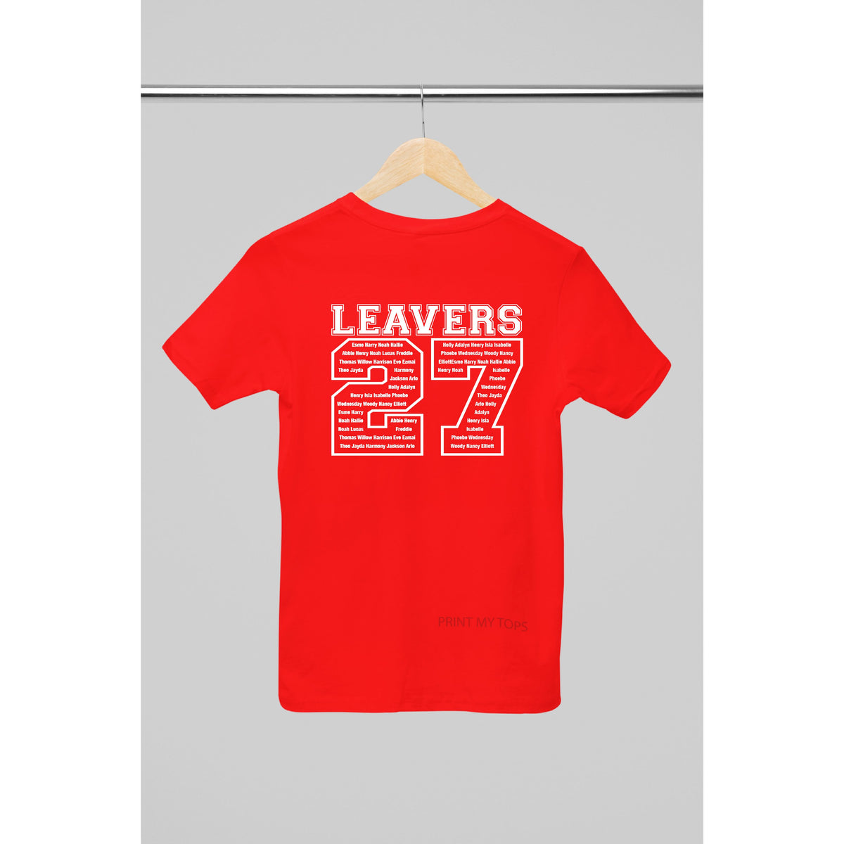 Personalised 2027 School College Leavers T-shirt Top Hoodies Print My Tops 3-4 Red 