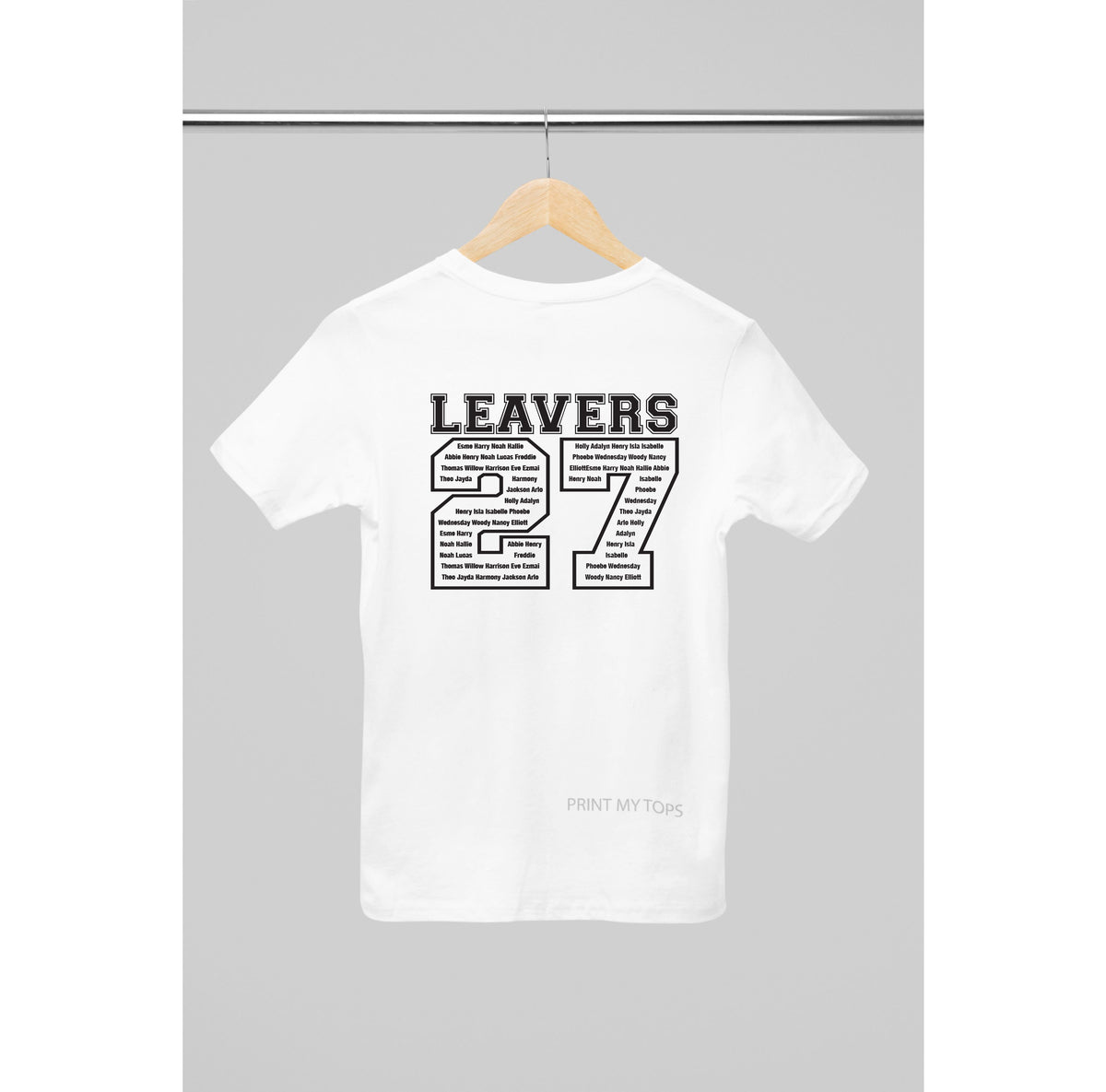 Personalised 2027 School College Leavers T-shirt Top Hoodies Print My Tops 3-4 White 