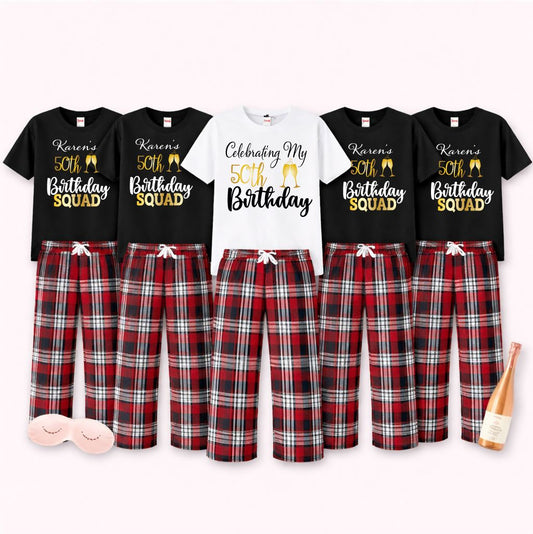 Personalised Birthday Squad Pyjamas – Any Age Pyjamas Print My Tops Womens XS (Size 6-8) Black - Squad 