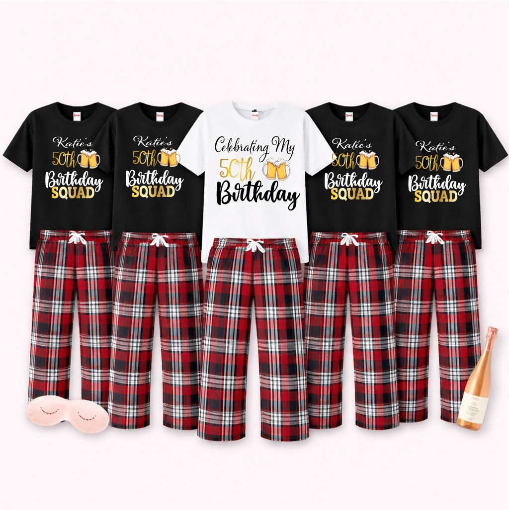 Personalised Birthday Squad Pyjamas Pyjamas Print My Tops Womens XS (Size 6-8) Black - Squad 