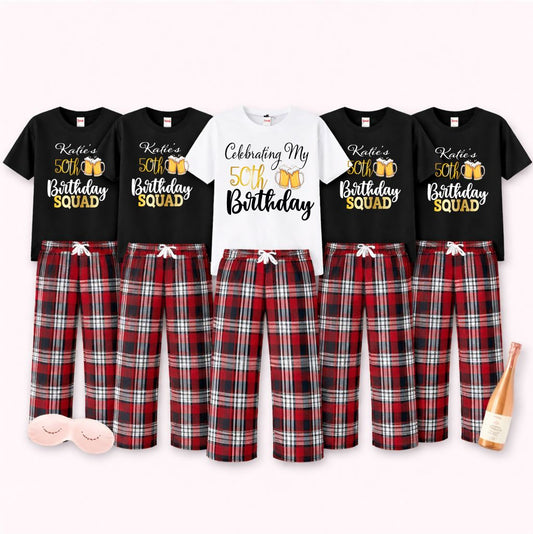 Personalised Birthday Squad Pyjamas Pyjamas Print My Tops Womens XS (Size 6-8) Black - Squad 