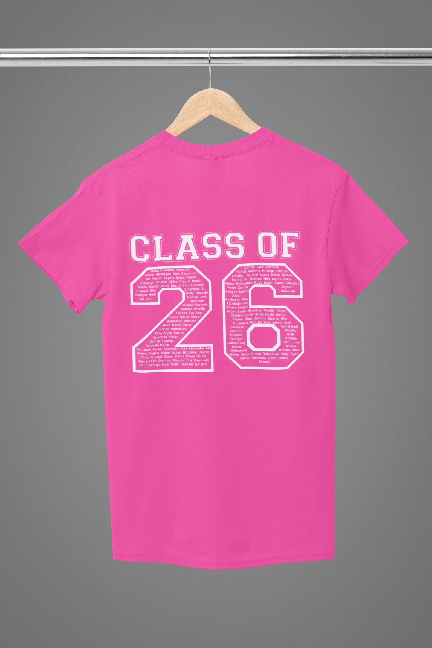 Personalised Class of 2026 Leavers T-shirt Top Hoodies Print My Tops 7-8 Hot Pink 