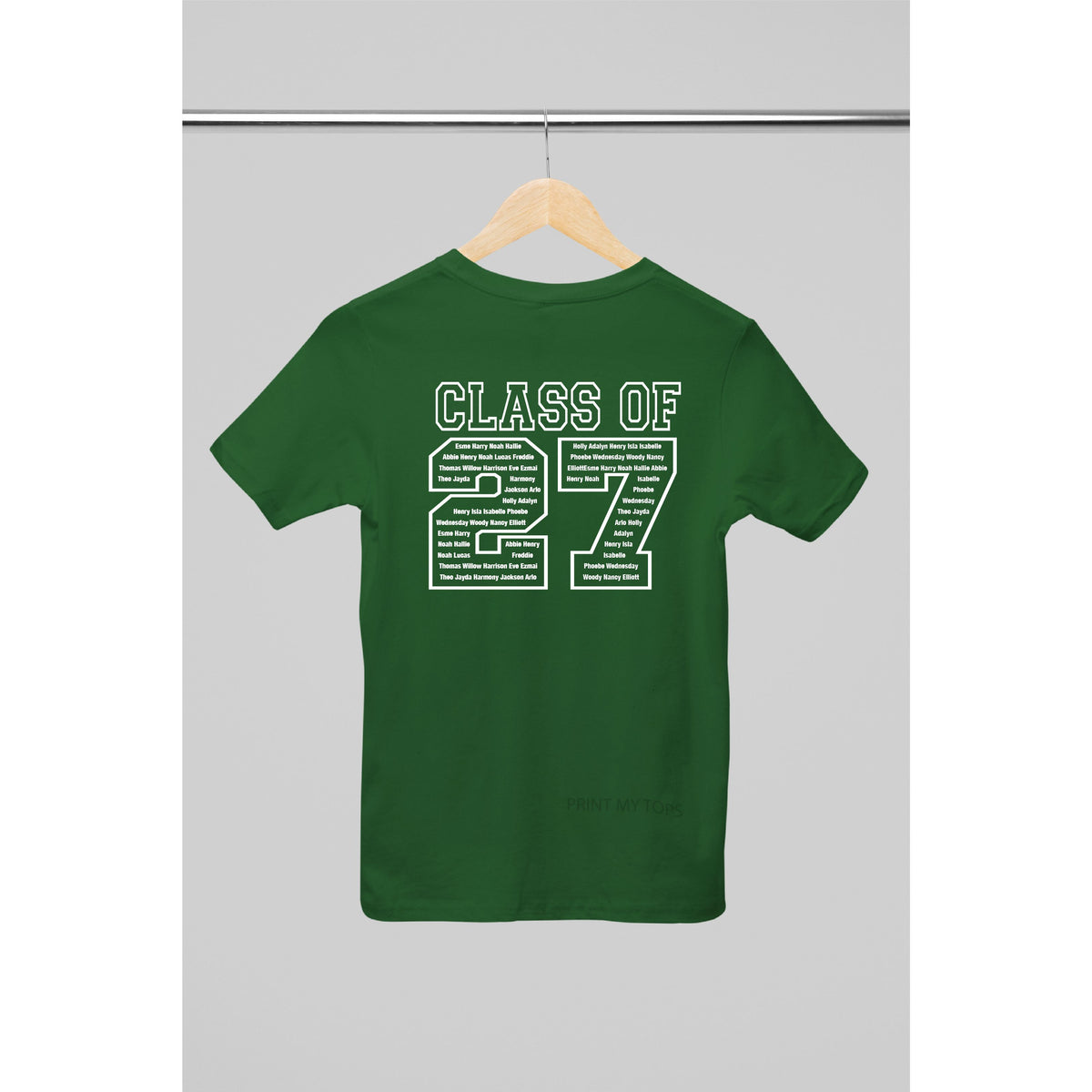 Personalised Class of 2027 Leavers T-shirt Top Hoodies Print My Tops 7-8 Green 