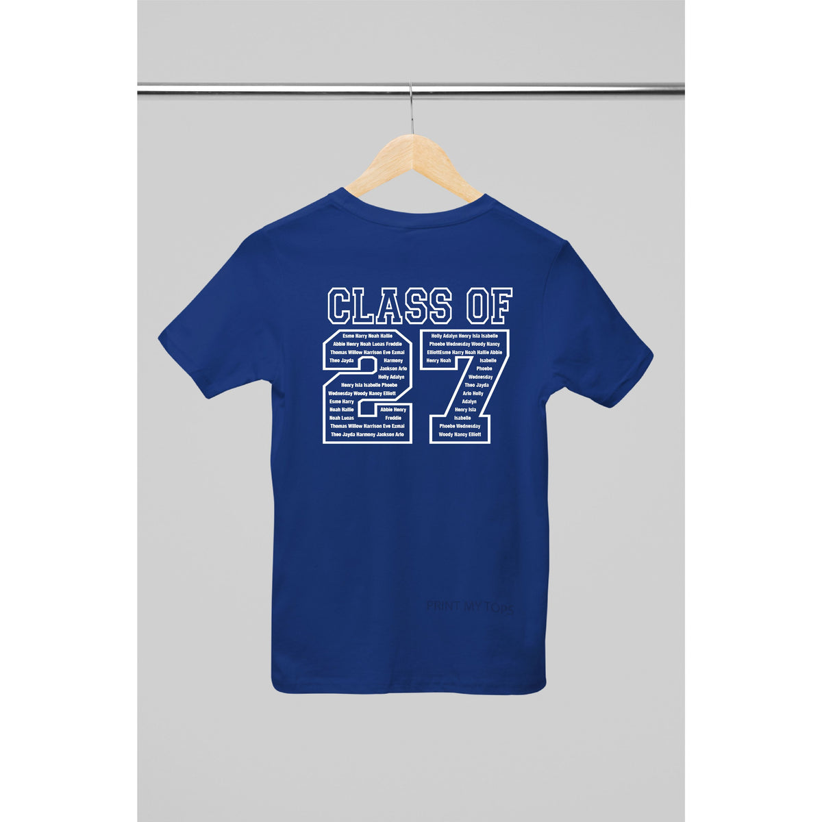 Personalised Class of 2027 Leavers T-shirt Top Hoodies Print My Tops 7-8 Navy 