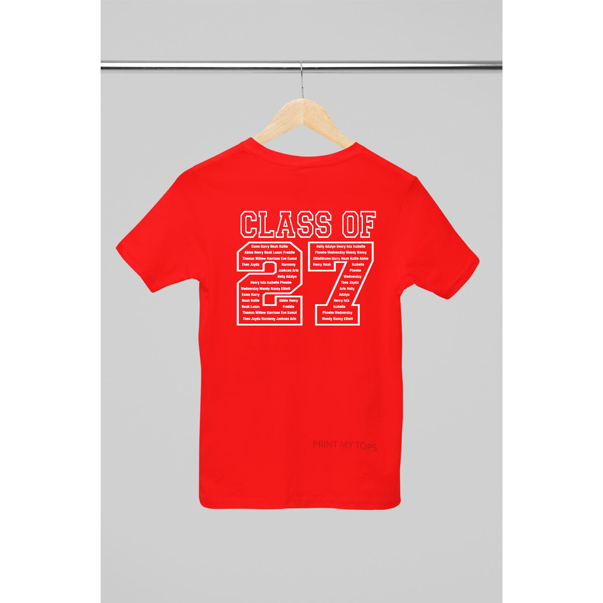 Personalised Class of 2027 Leavers T-shirt Top Hoodies Print My Tops 7-8 Red 